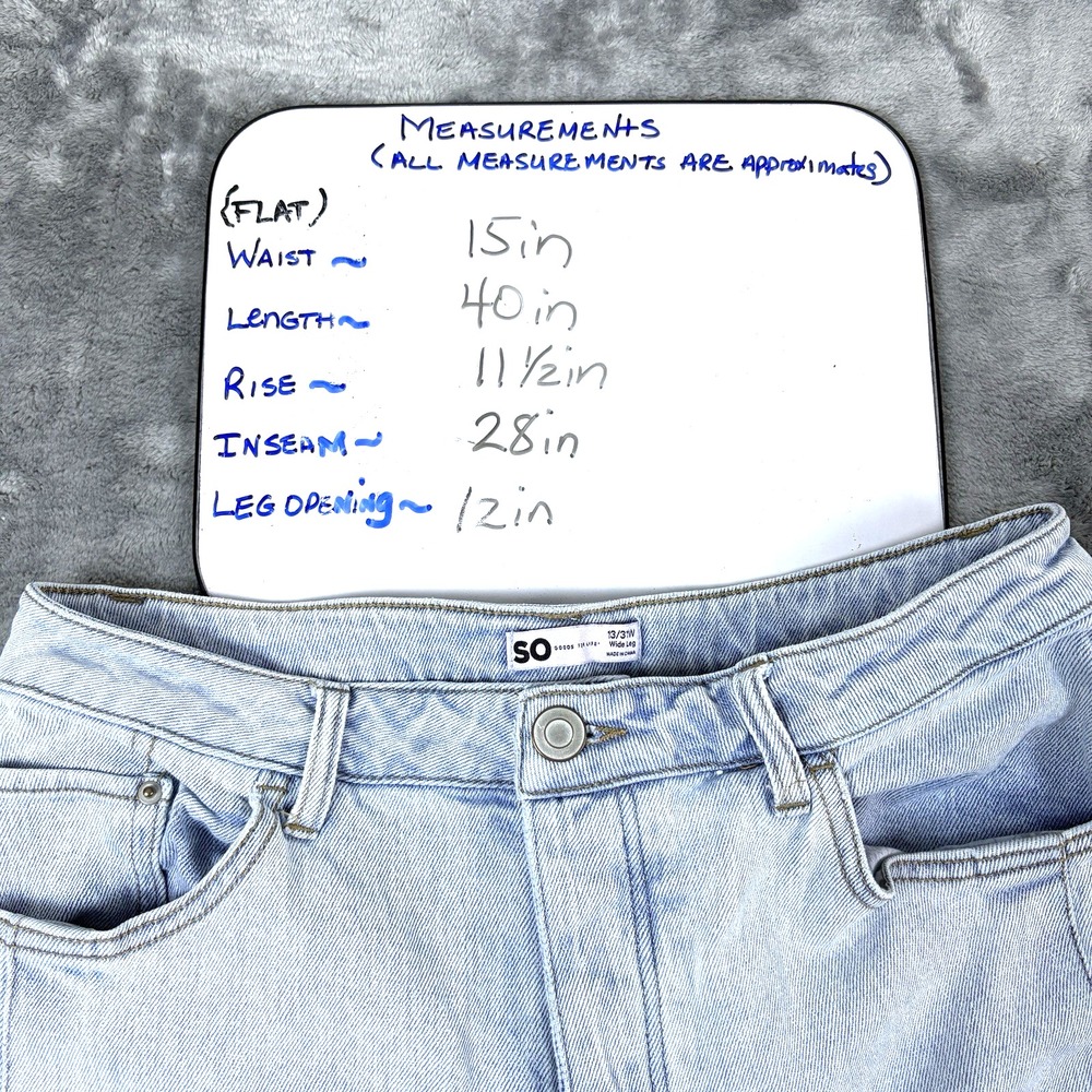 SO Womens Wide Leg Cropped Denim Jeans Raw Hem Light Wash‎ Size 13 31W - Picture 7 of 16